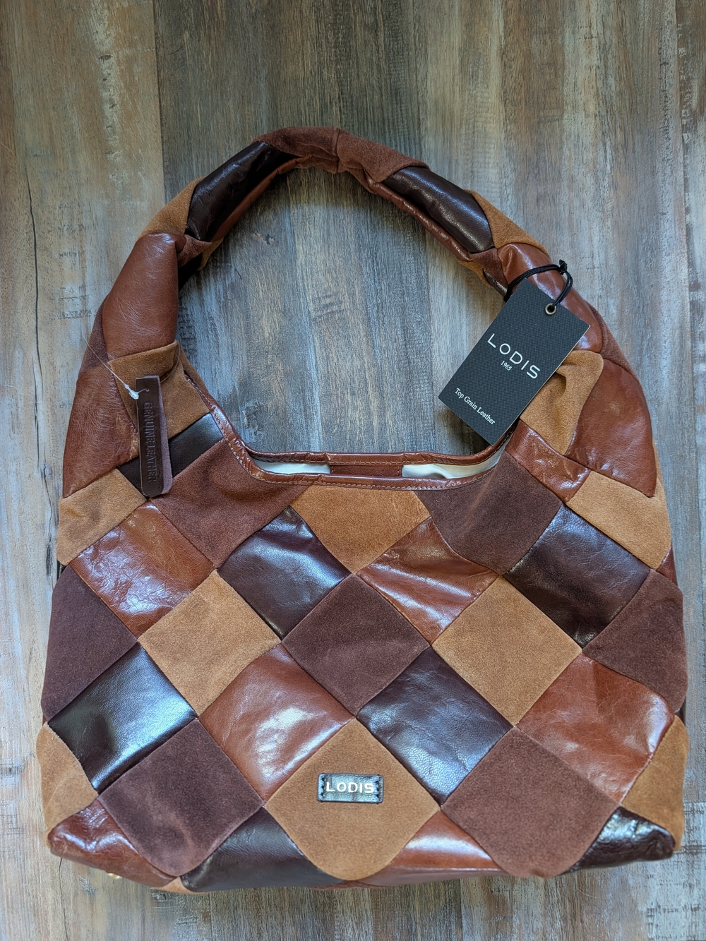 Lodis Patchwork Leather Hobo Bag in Brown
